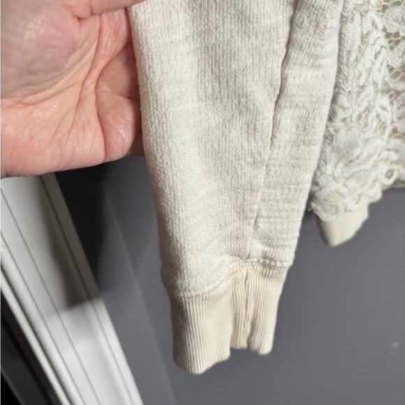 Loft White Lace Front Long Sleeve Cotton Sweatshirt Size Small - Picture 4 of 6